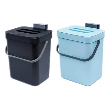 2X Кошчето за боклук за компостиране на масата или под мивката, домашно кофа за боклук Ndoor с подвижни херметически капак, черен и син