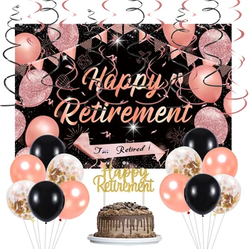 Sursurprise Розово Злато Вечерни Украса за Пенсиониране за Жените Щастлив Фон за Пенсиониране Торта Topper Висящи Къдрите Балони Комплект