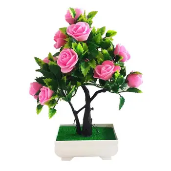 Изкуствено Цвете Растение Роза Бонсай Саксия Офис цветя коледна украса на дома