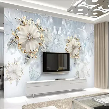 Потребителски тапети и модерни минималистични бижута диамант цвете 3D лебед ТЕЛЕВИЗИЯ фон на стената разтегателен дневна спалня стени